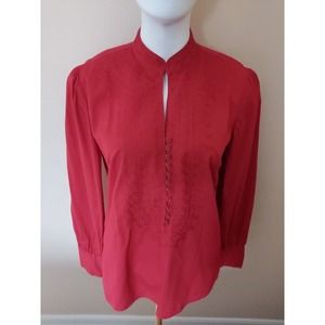 Kenar Red Blouse Fitted Size L Christmas Holiday Long Sleeve Botton Up